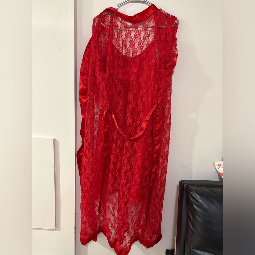 Red Lace Dress with Sheer Overlay